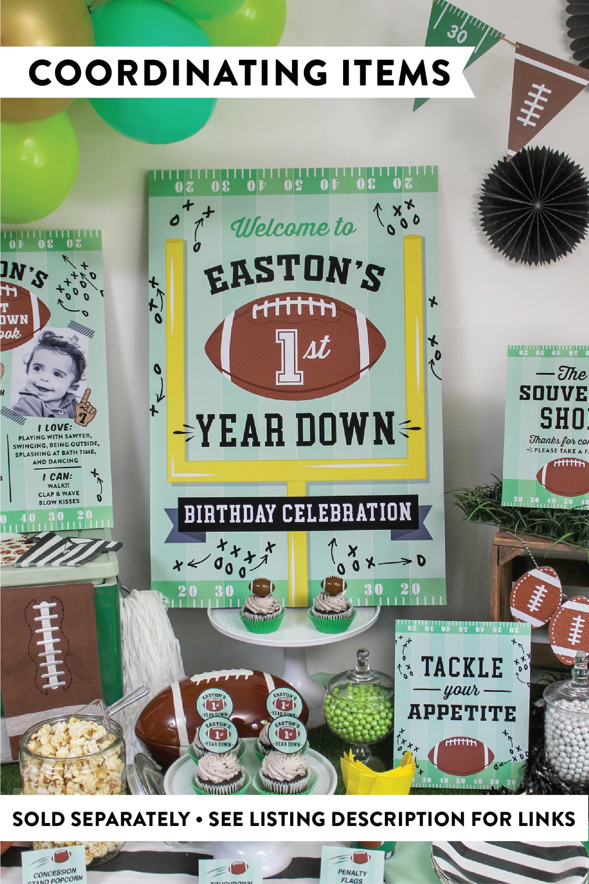 Football 1st Birthday Photo Poster: 12 Month Picture Display