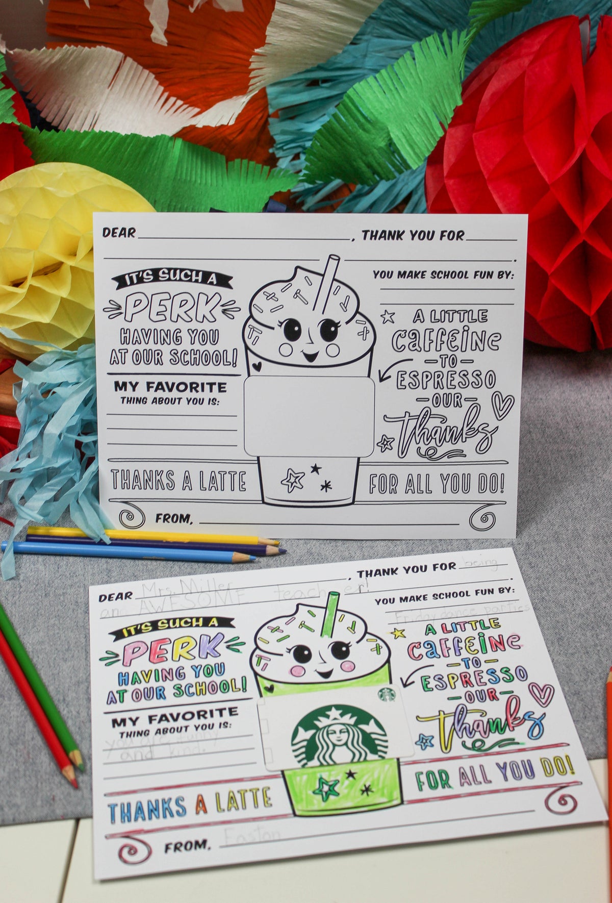 Coffee Teacher Appreciation Coloring Page and Gift Card Holder