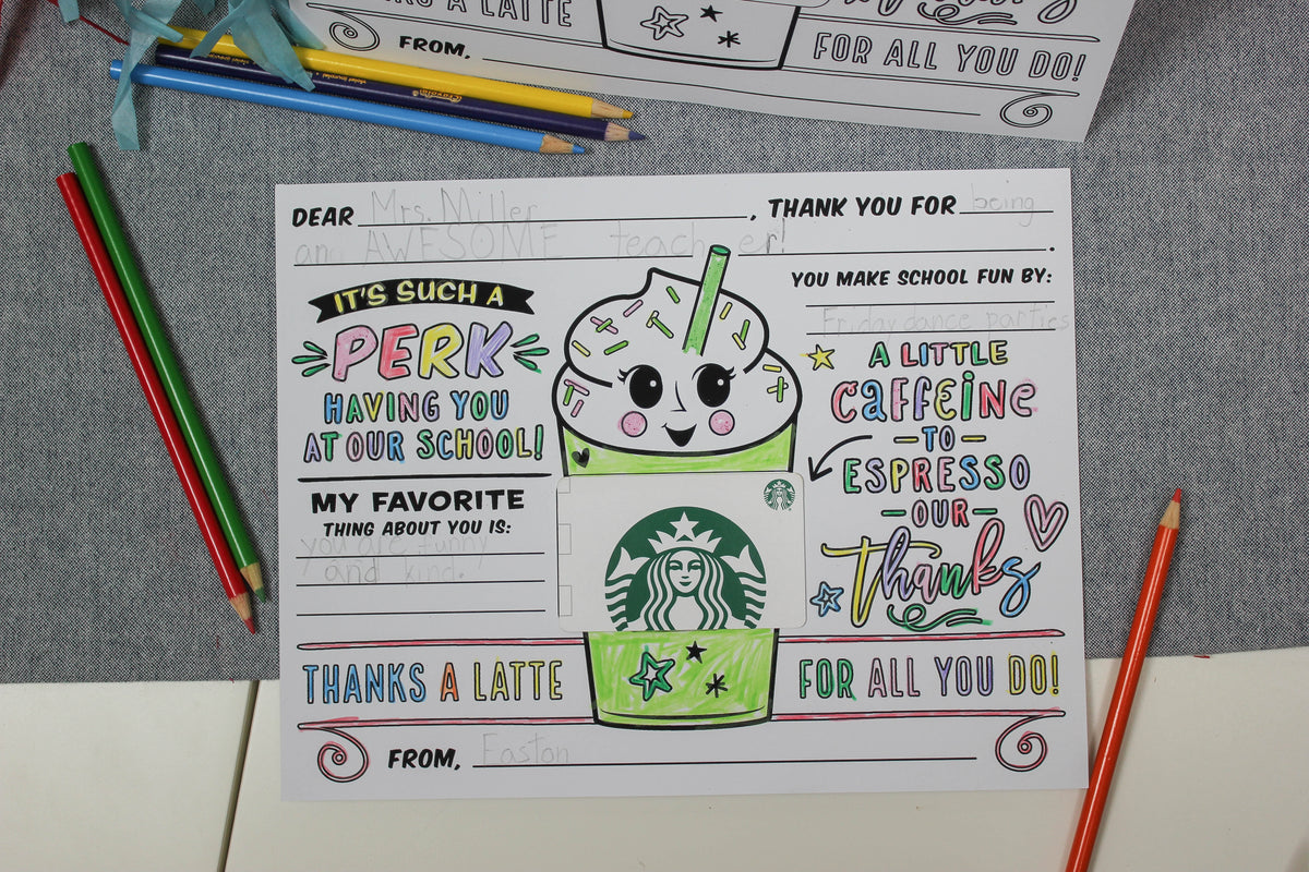 Coffee Teacher Appreciation Coloring Page and Gift Card Holder