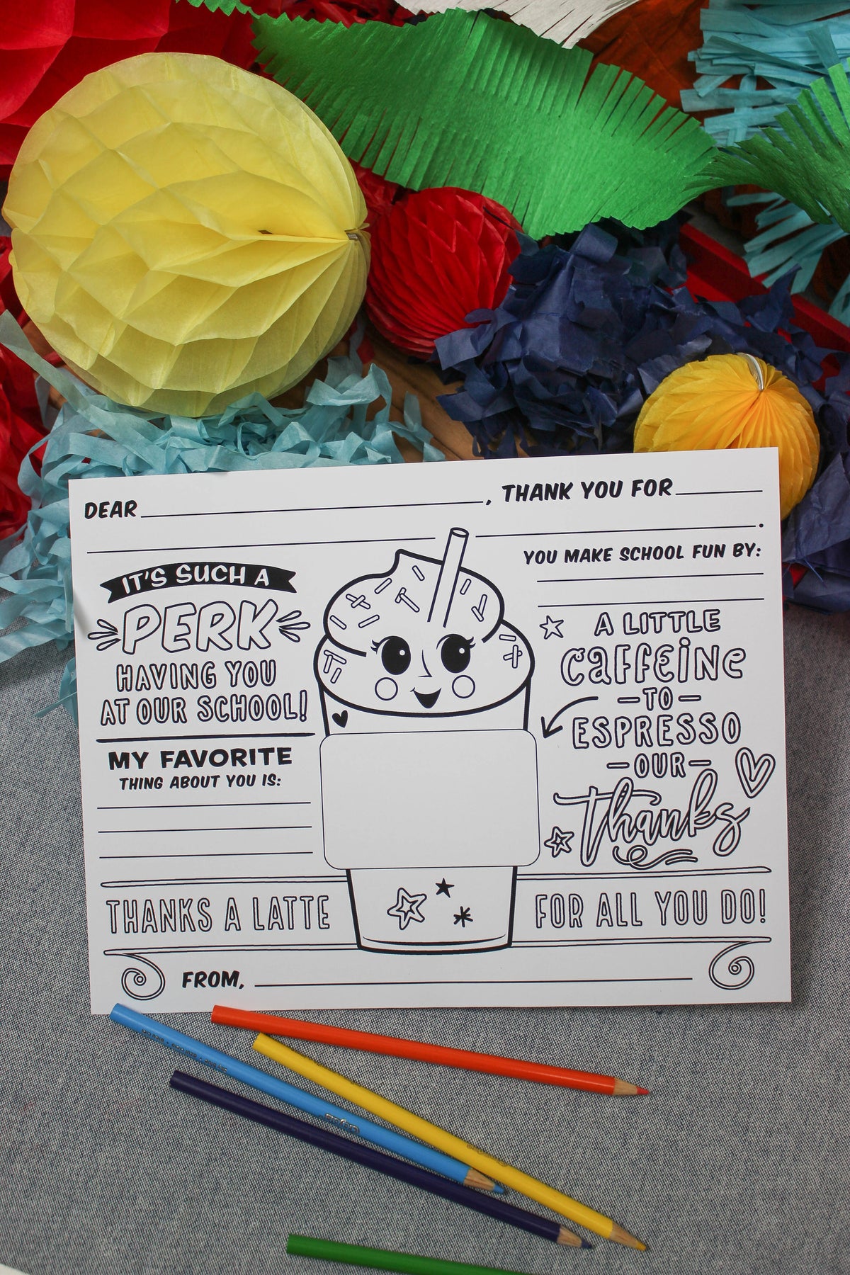 Coffee Teacher Appreciation Coloring Page and Gift Card Holder