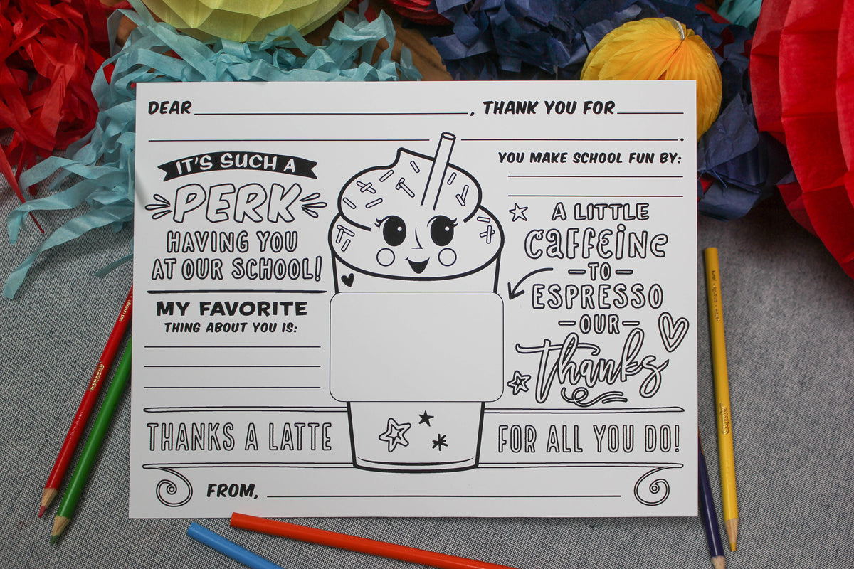 Coffee Teacher Appreciation Coloring Page and Gift Card Holder