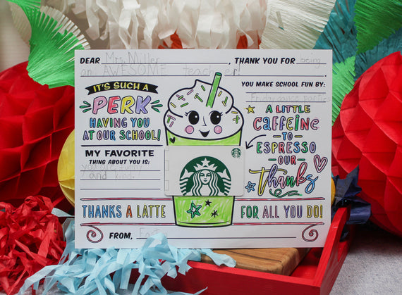 Coffee Teacher Appreciation Coloring Page and Gift Card Holder