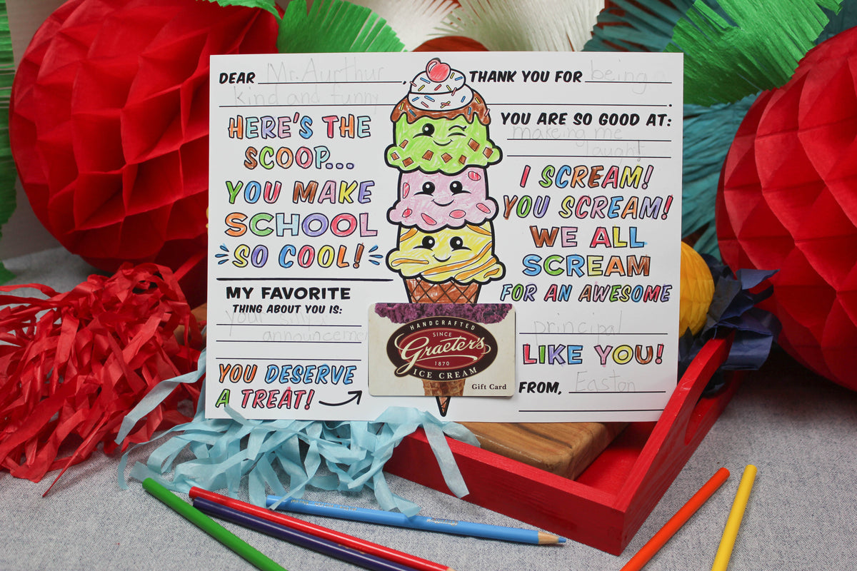 Ice Cream Teacher Appreciation Coloring Page and Gift Card Holder