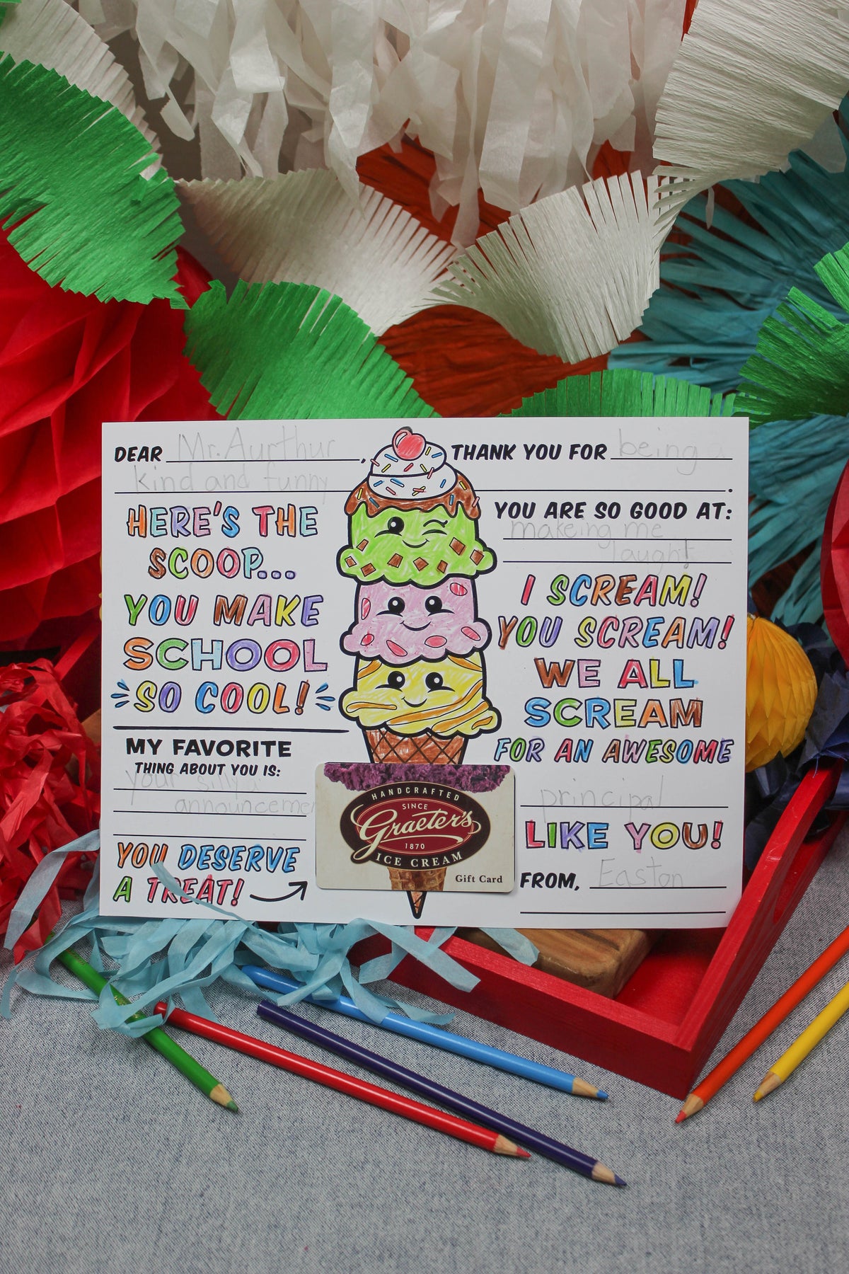 Ice Cream Teacher Appreciation Coloring Page and Gift Card Holder