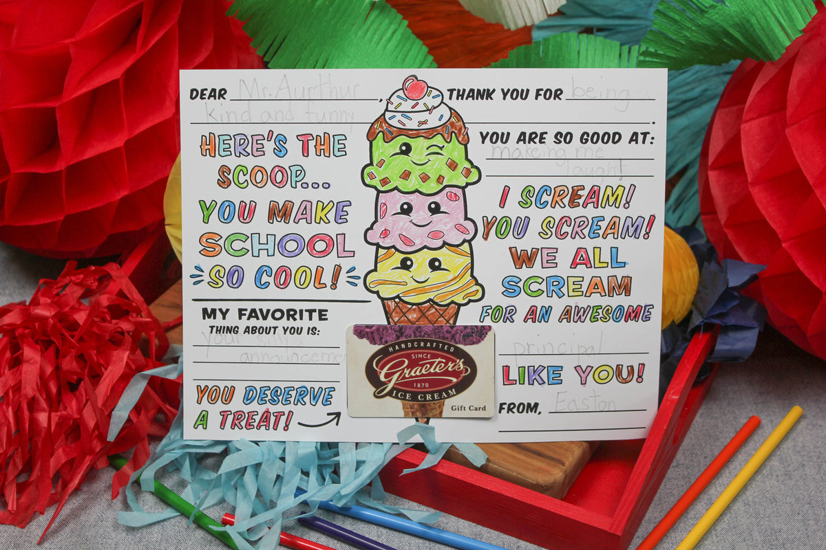 Ice Cream Teacher Appreciation Coloring Page and Gift Card Holder