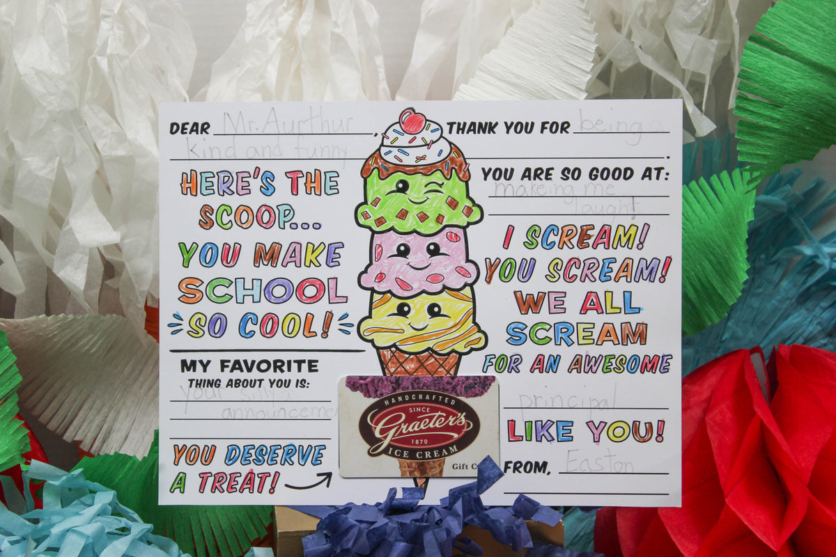 Ice Cream Teacher Appreciation Coloring Page and Gift Card Holder