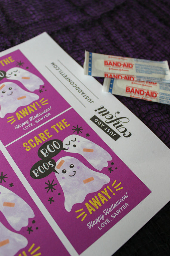 “Scare the Boo Boos Away” Halloween Band-Aid label