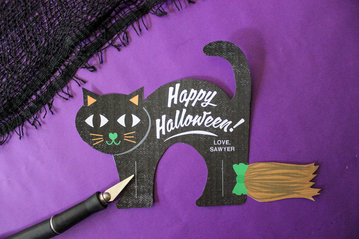 Black Cat Riding Pencil Broom Halloween gift