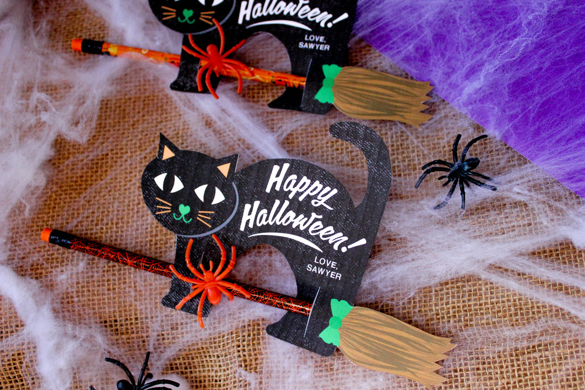 Black Cat Riding Pencil Broom Halloween gift