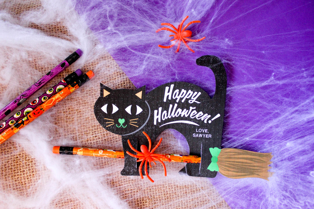 Black Cat Riding Pencil Broom Halloween gift