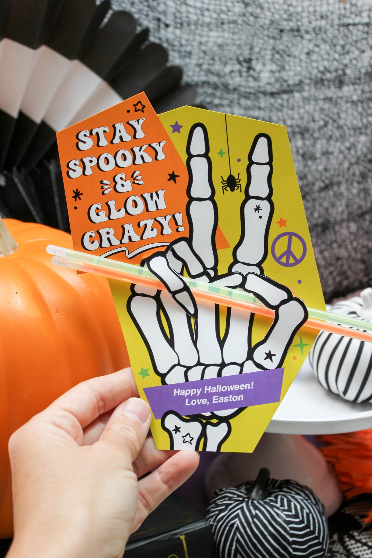 Peace Sign Skeleton Hand Halloween Glow Stick Gift