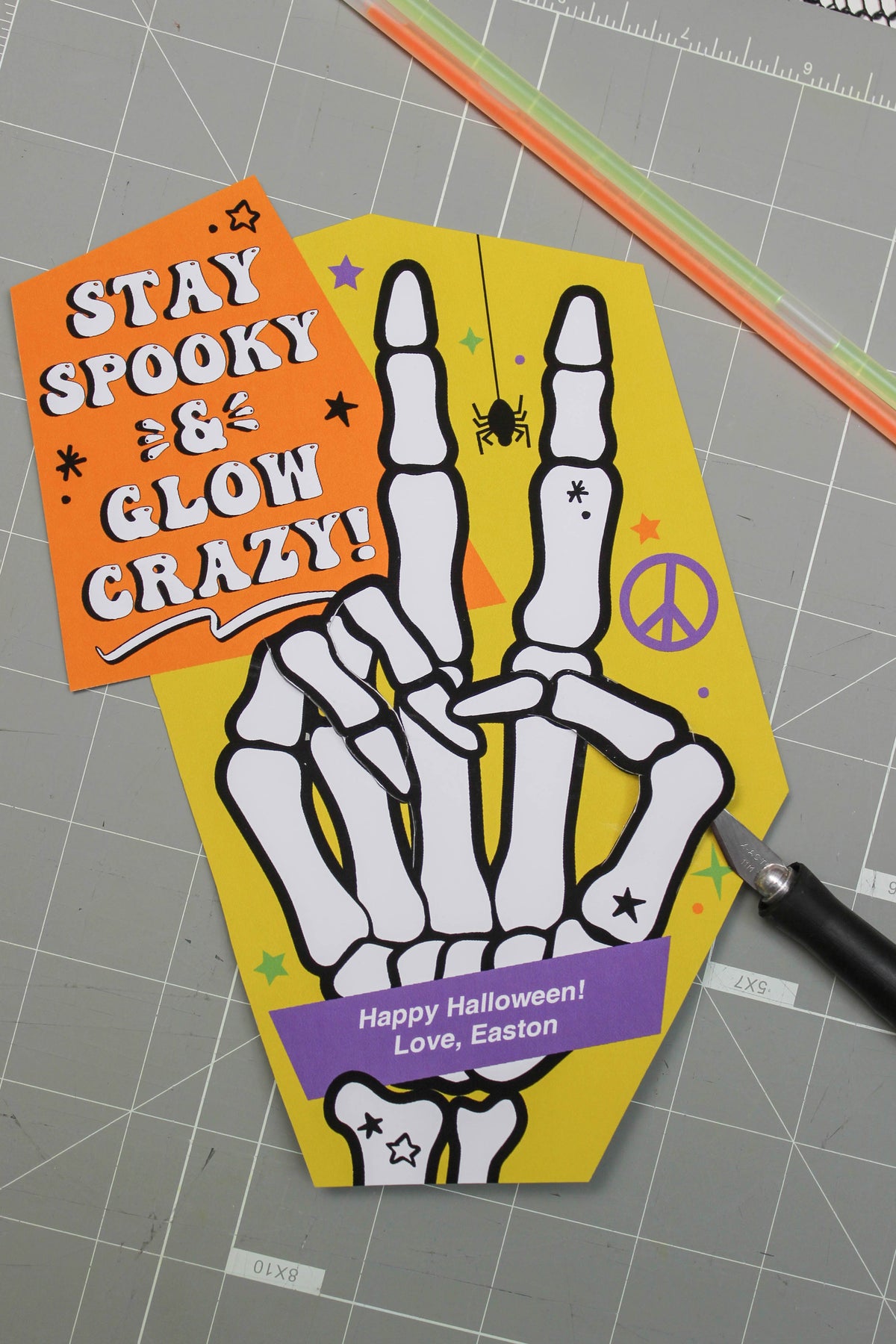 Peace Sign Skeleton Hand Halloween Glow Stick Gift