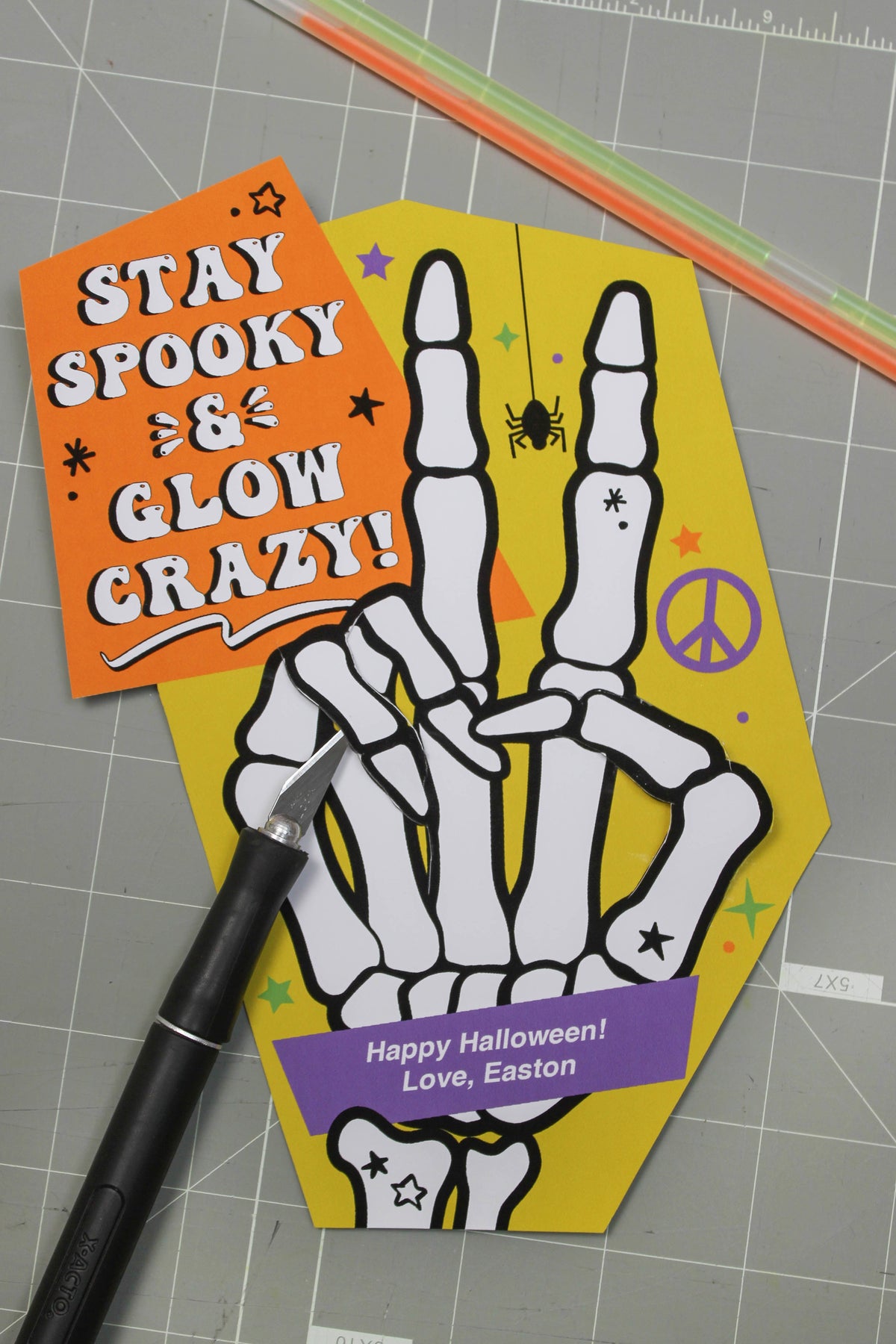 Peace Sign Skeleton Hand Halloween Glow Stick Gift