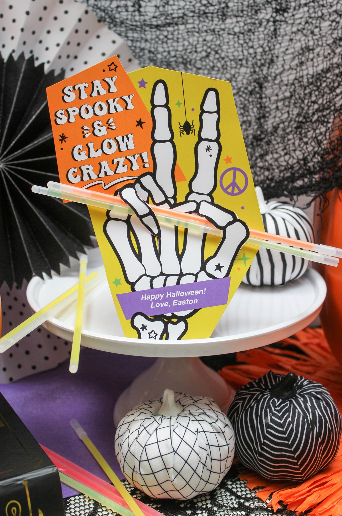 Peace Sign Skeleton Hand Halloween Glow Stick Gift