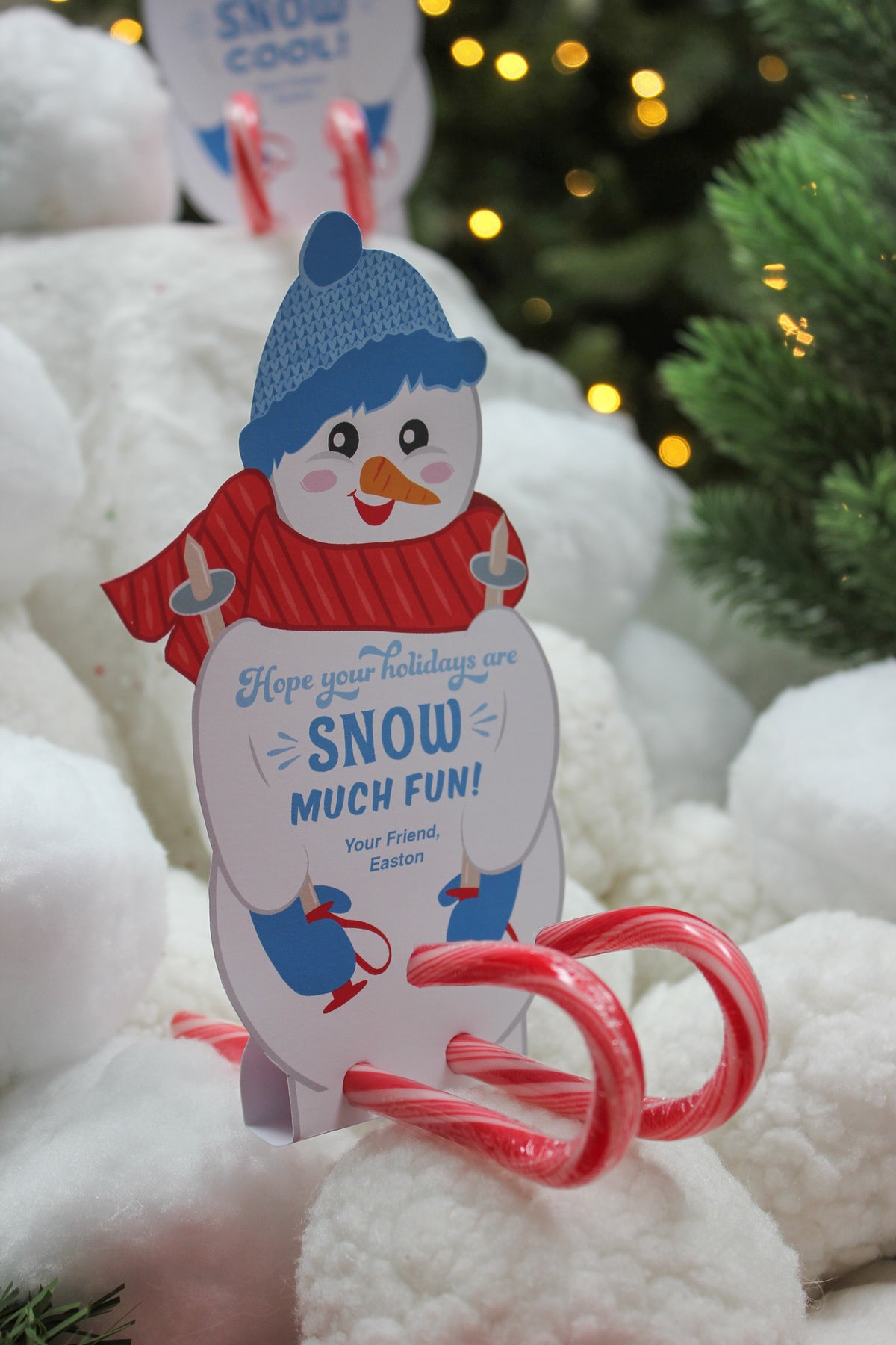 Skiing Snowmen Candy Cane Christmas Treats