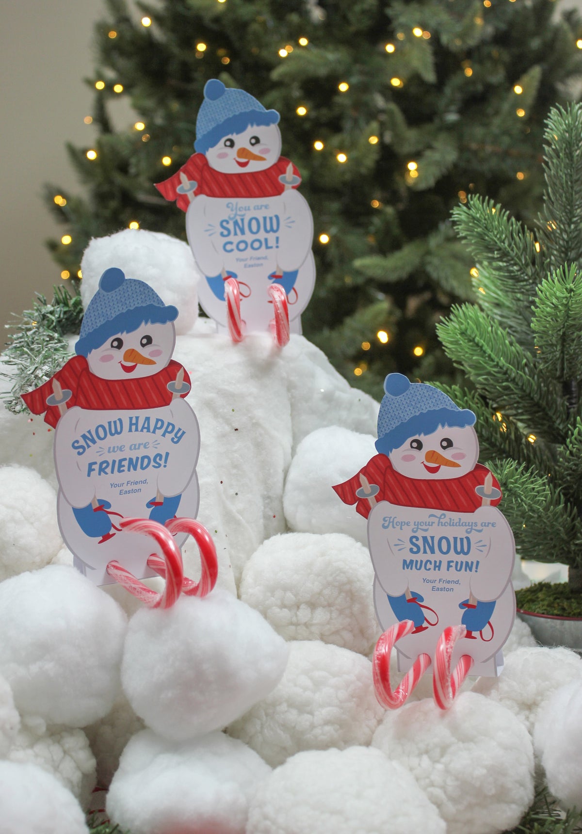 Skiing Snowmen Candy Cane Christmas Treats