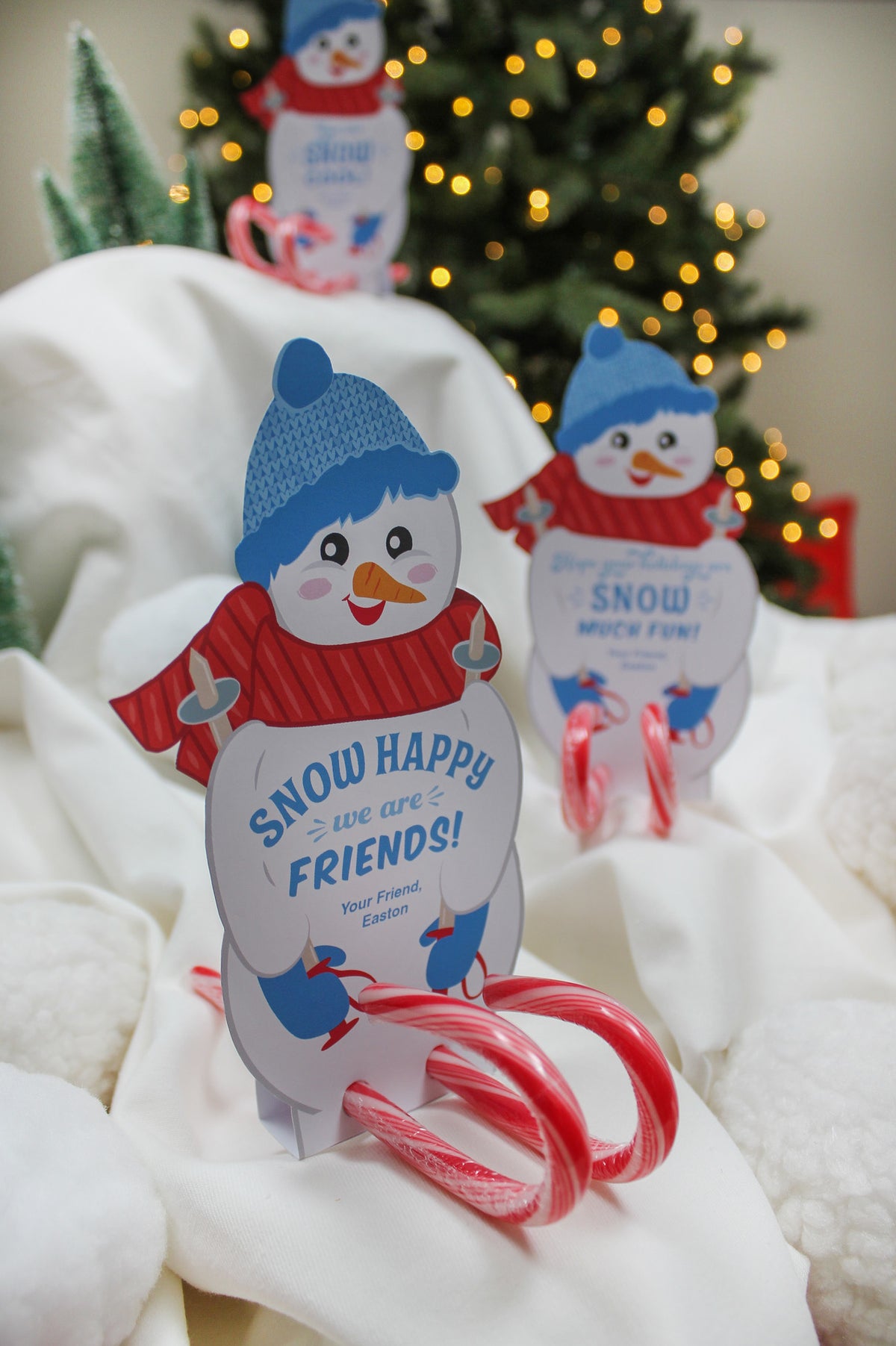 Skiing Snowmen Candy Cane Christmas Treats