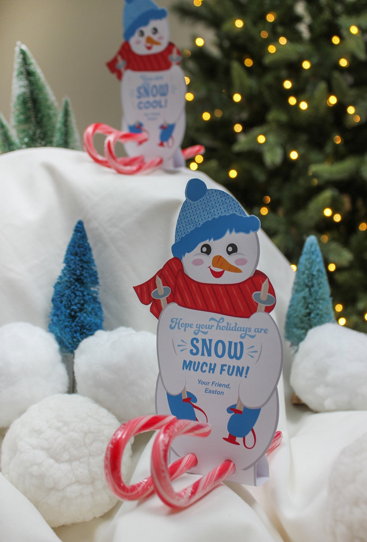 Skiing Snowmen Candy Cane Christmas Treats