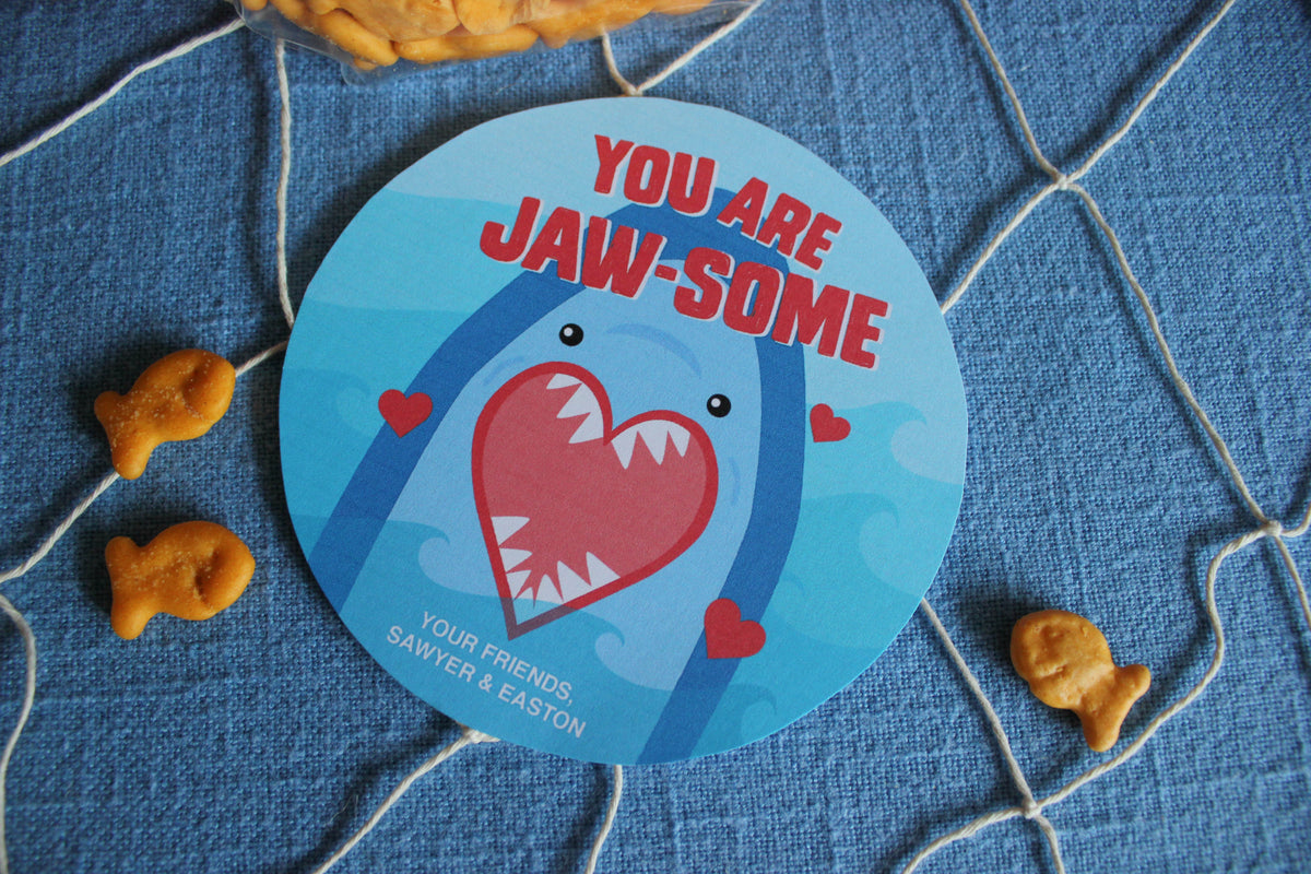 “You Are Jaw-some” Shark Kids Valentine