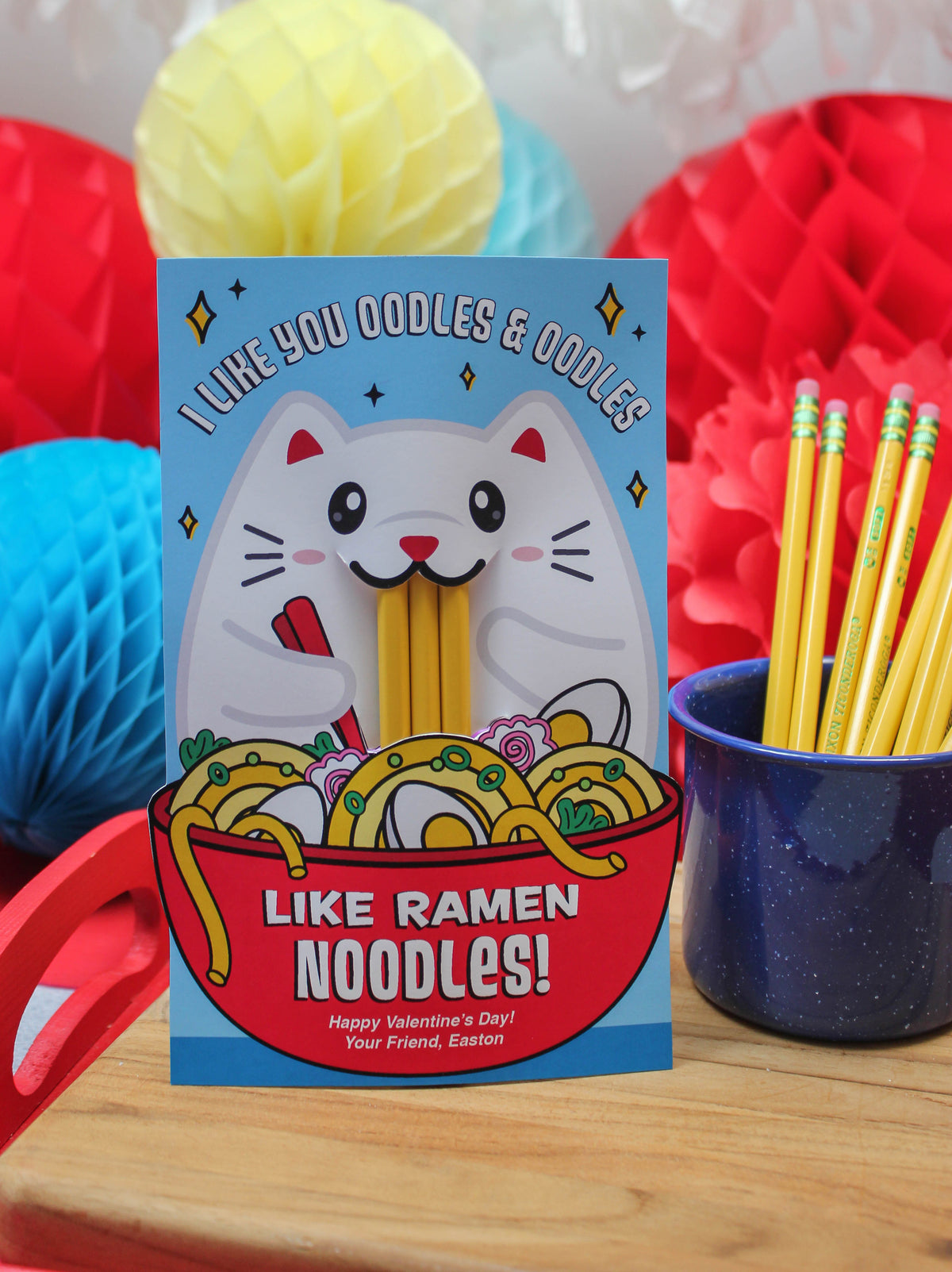 Cat Ramen Noodle Pencil Kids Valentine