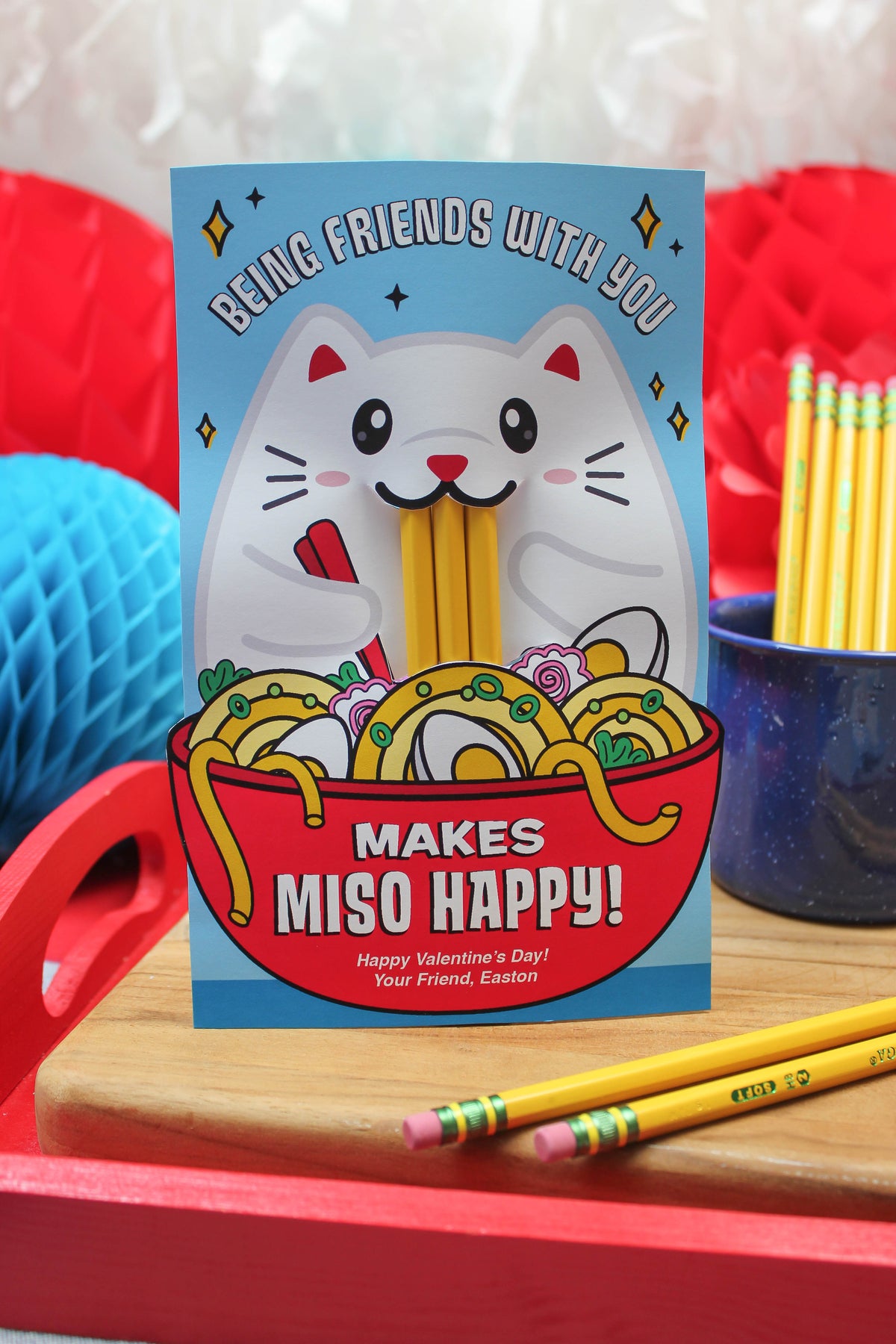 Cat Ramen Noodle Pencil Kids Valentine