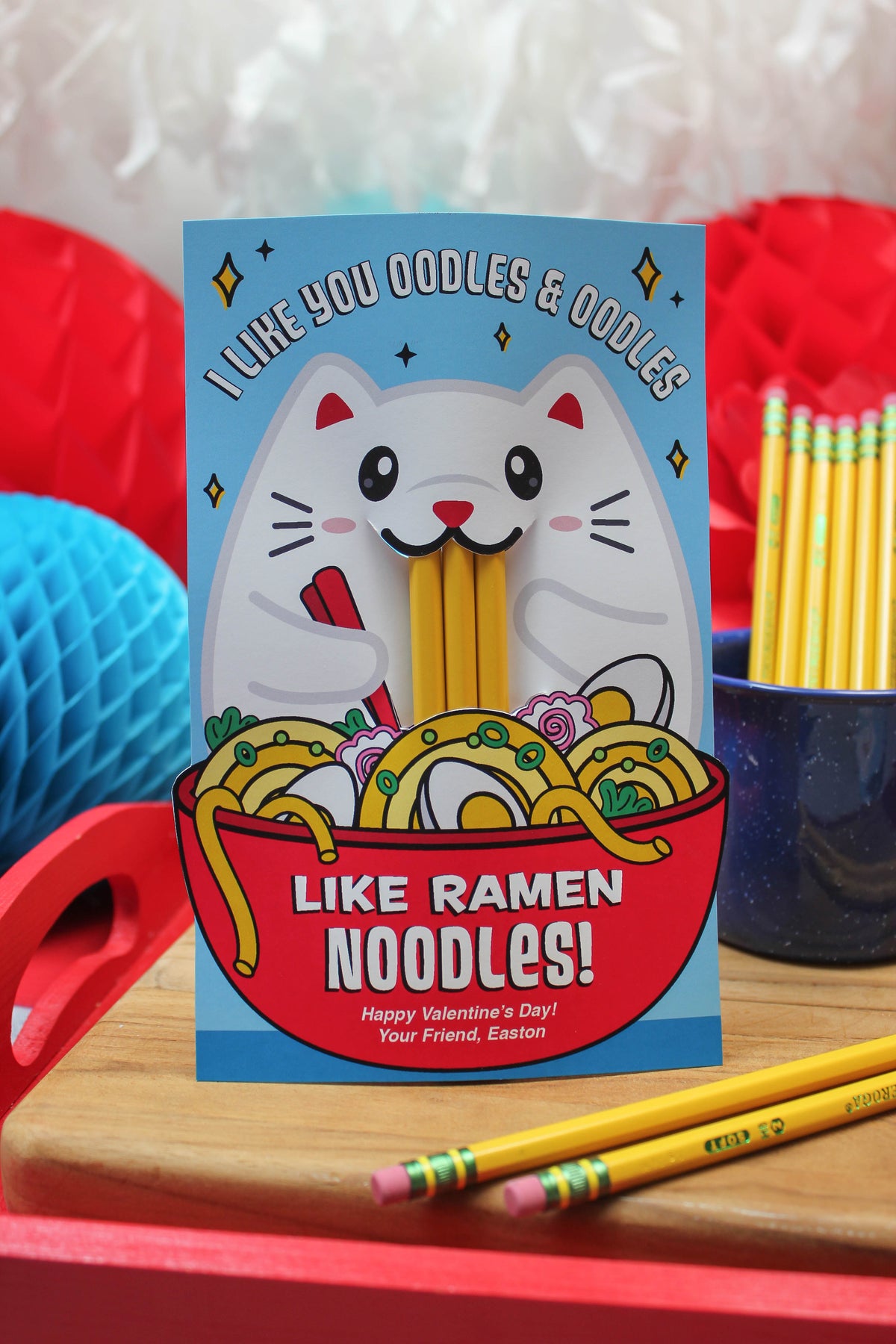 Cat Ramen Noodle Pencil Kids Valentine