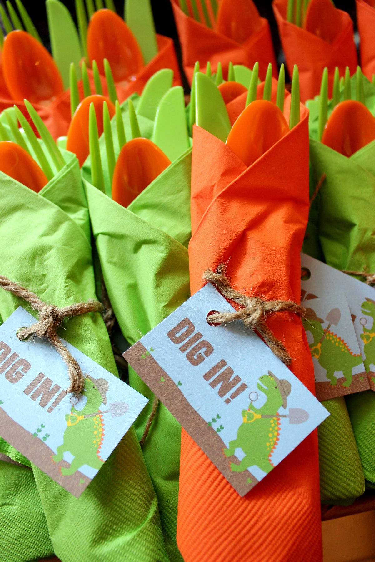 Dinosaur Party Thank You Tags and “Dig In” Silverware Tags