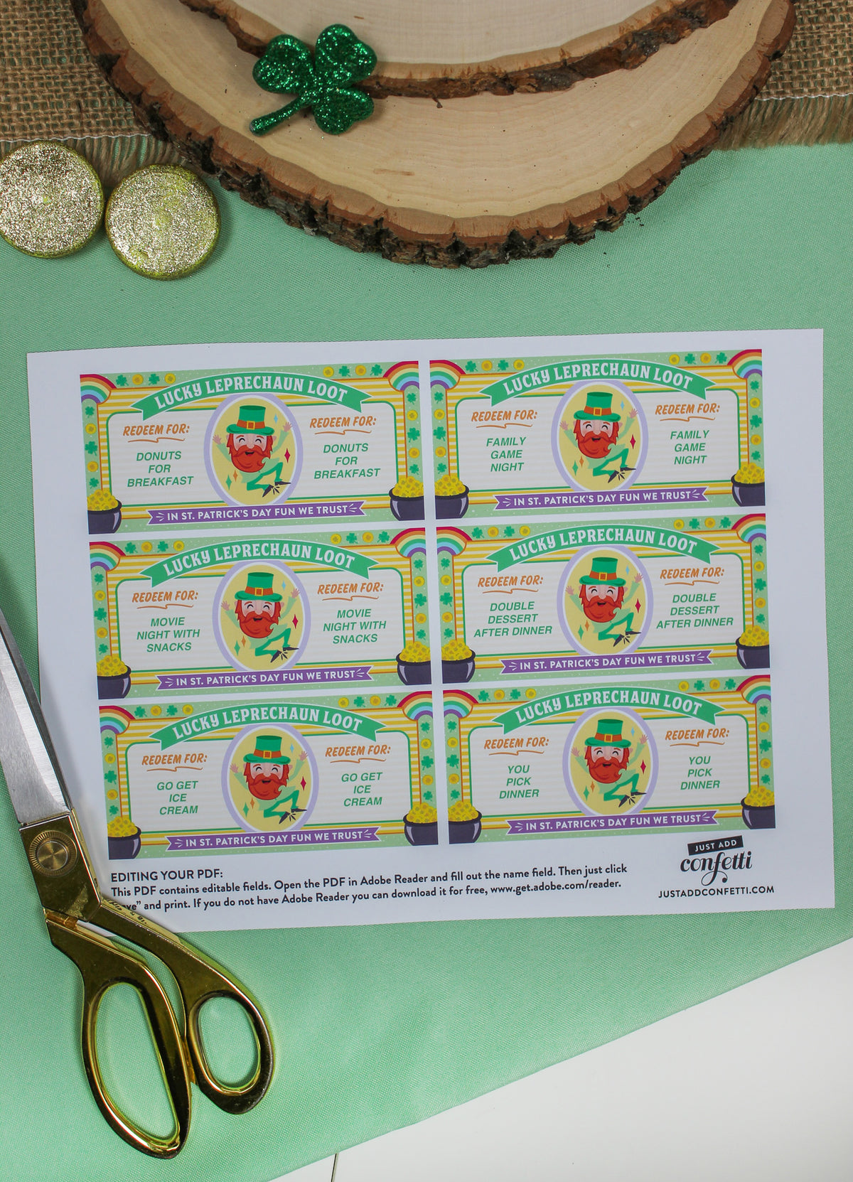 St. Patrick's Day Play Money Reward Coupons