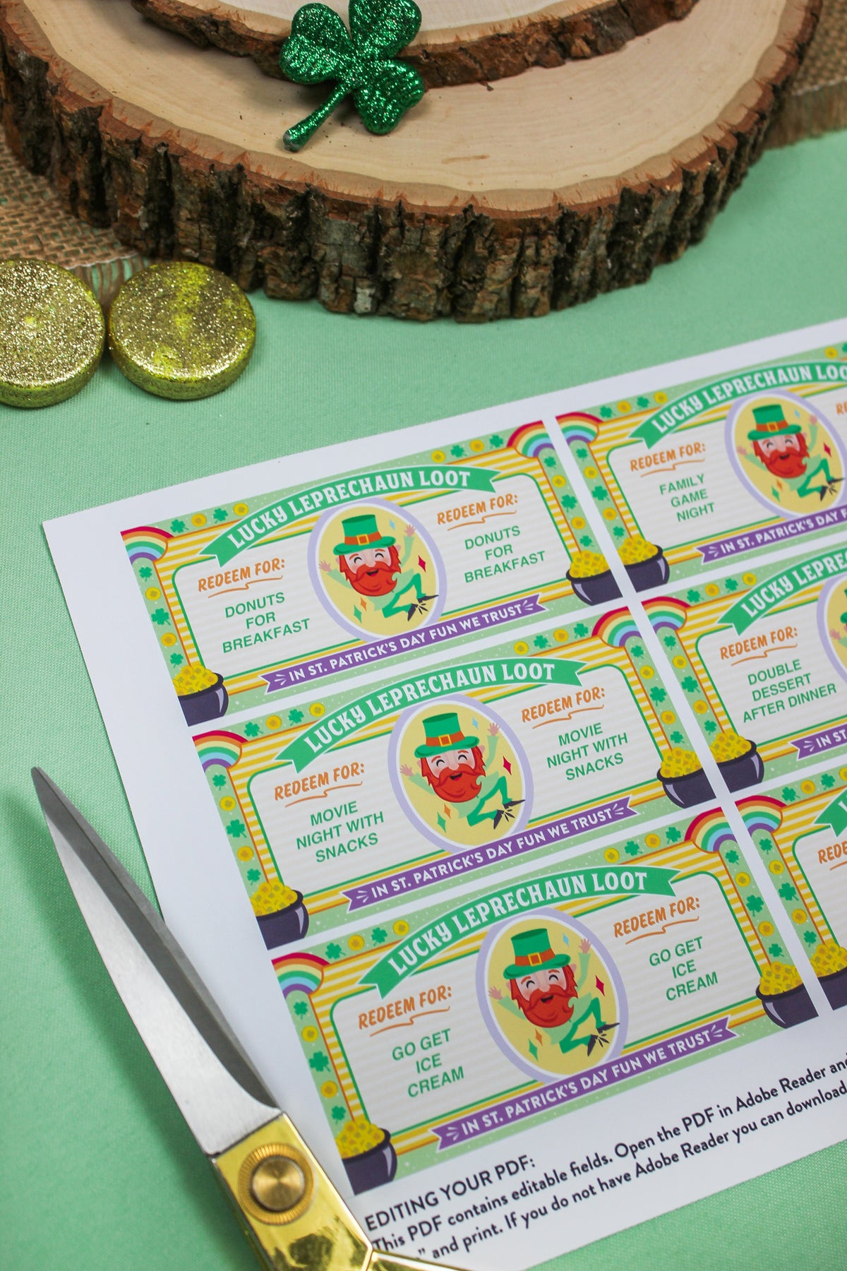 St. Patrick's Day Play Money Reward Coupons