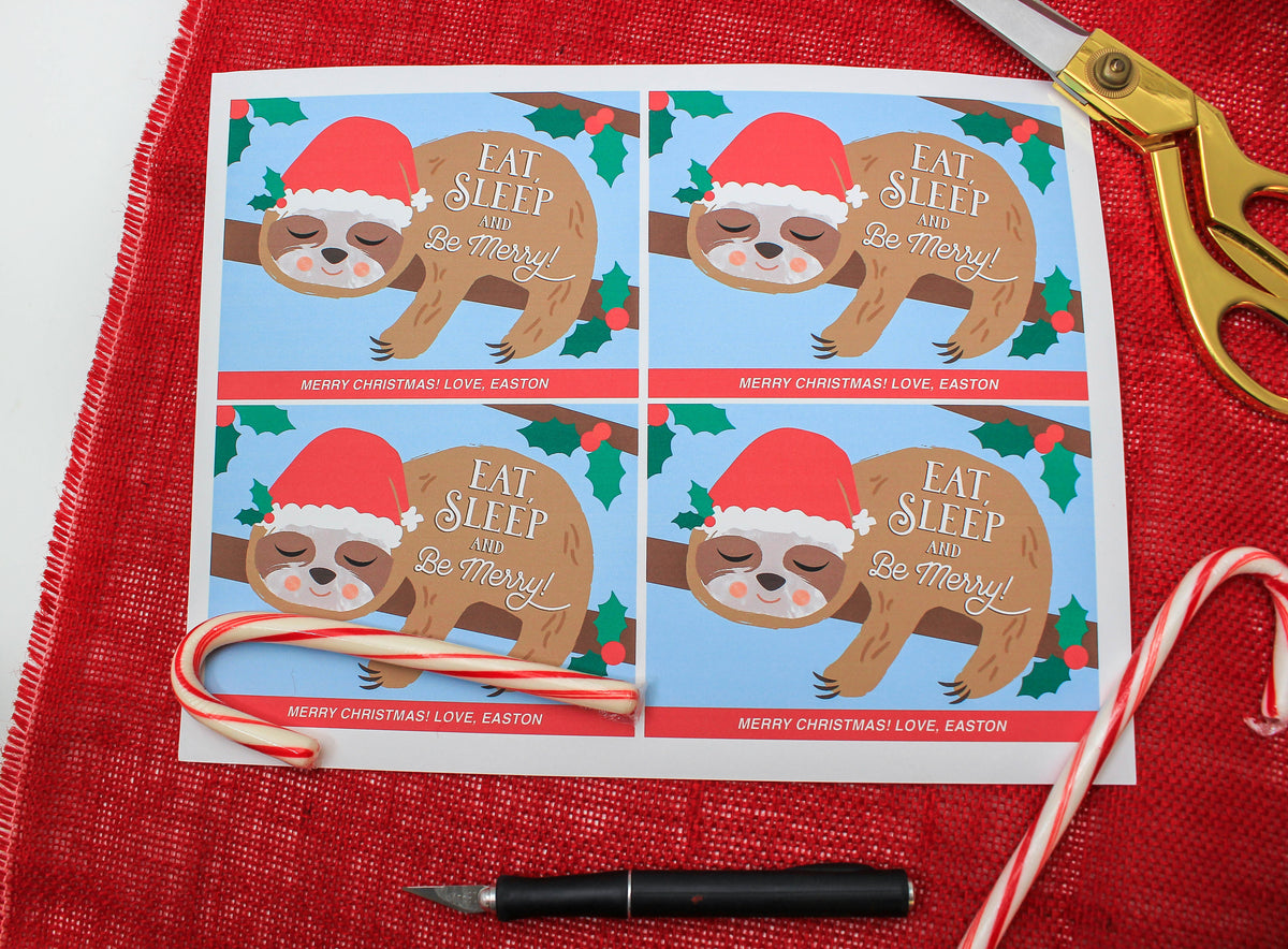 Santa Sloth Christmas Candy Cane Holder