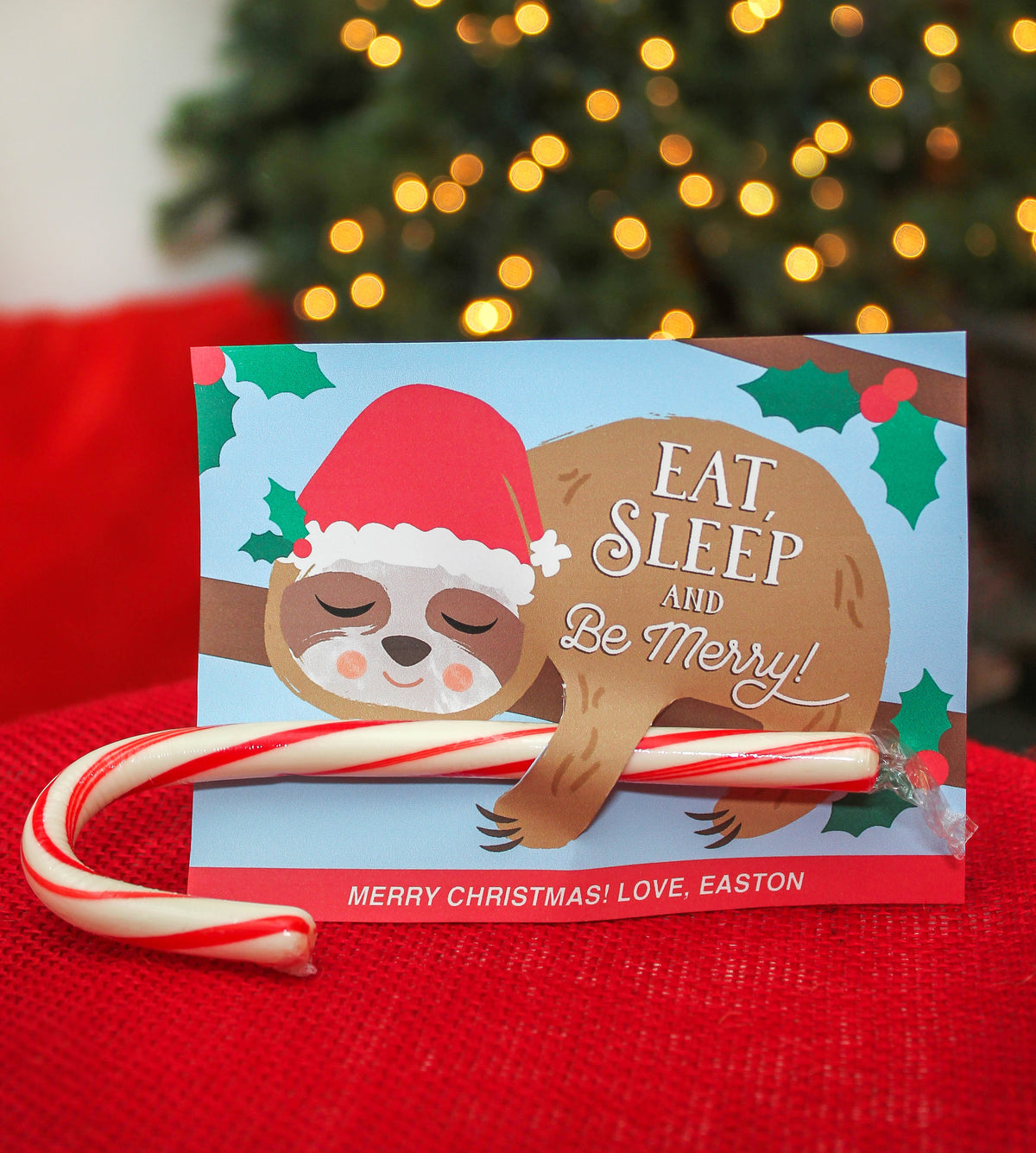 Santa Sloth Christmas Candy Cane Holder