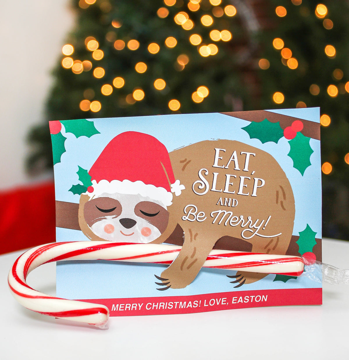 Santa Sloth Christmas Candy Cane Holder