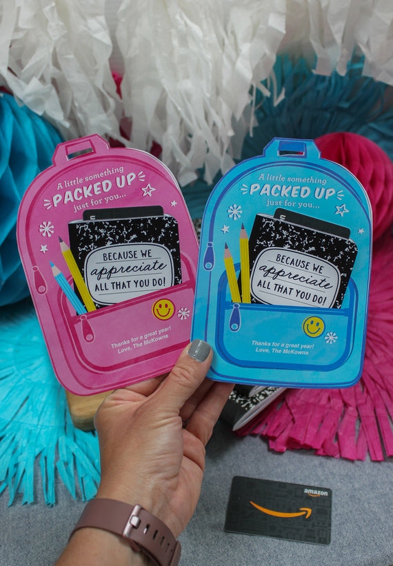 Teacher Appreciation Backpack Gift Card Holder