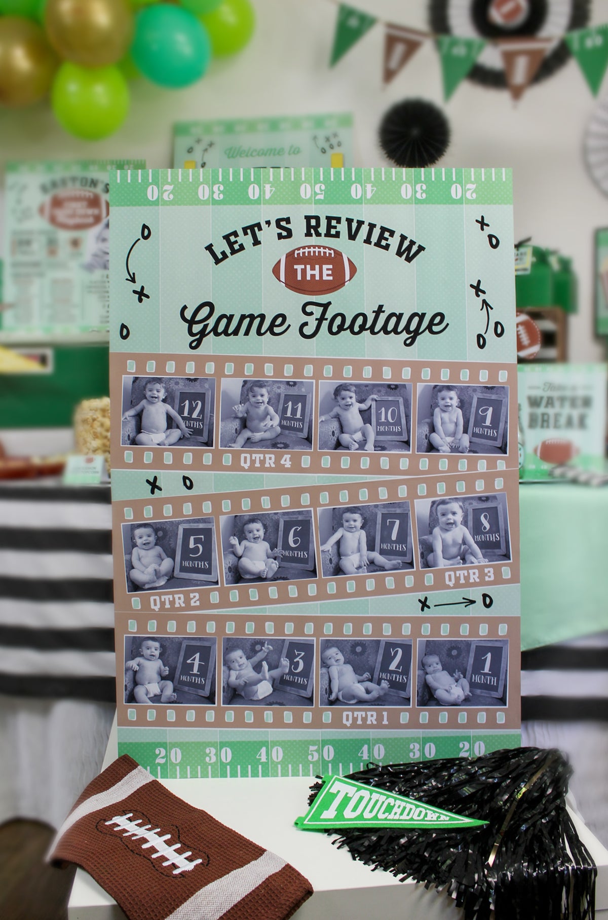 Football 1st Birthday Photo Poster: 12 Month Picture Display