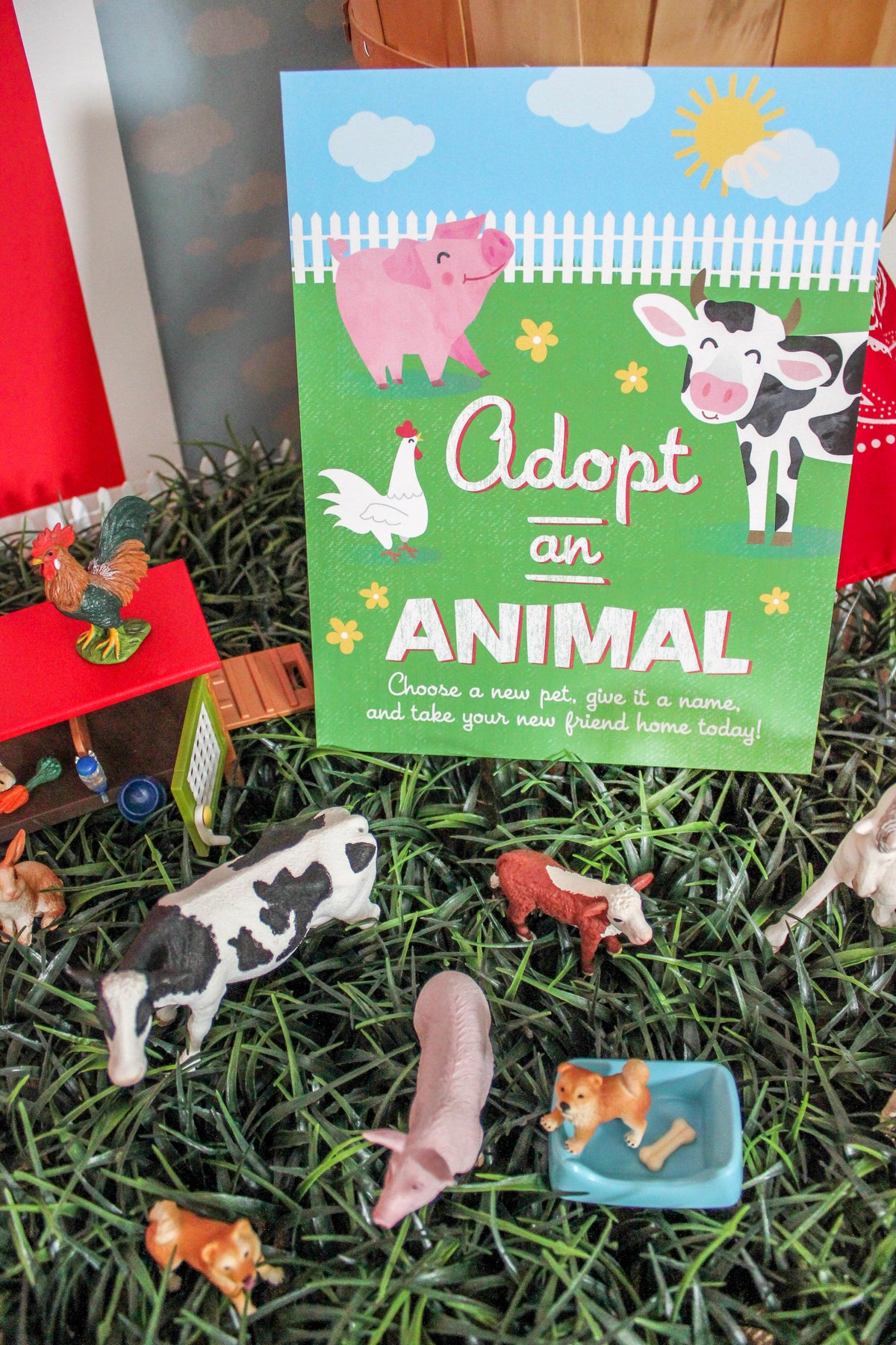 Farm Party Animal Adoption Sign and Certificate