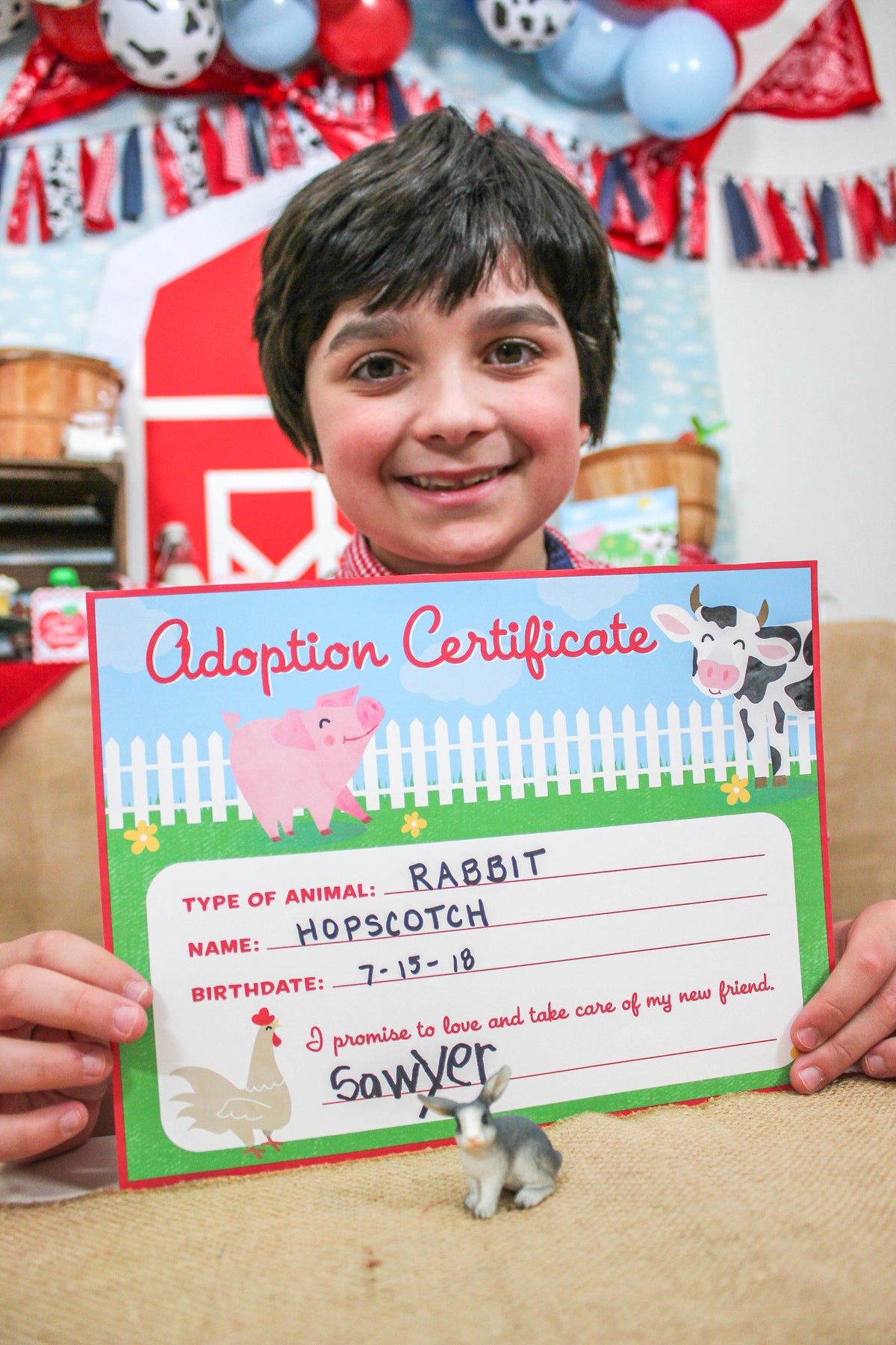 Farm Party Animal Adoption Sign and Certificate