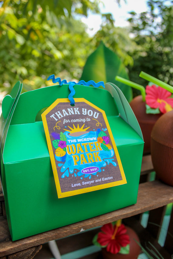 Water Park Party Gift Shop Sign and Thank You Tags