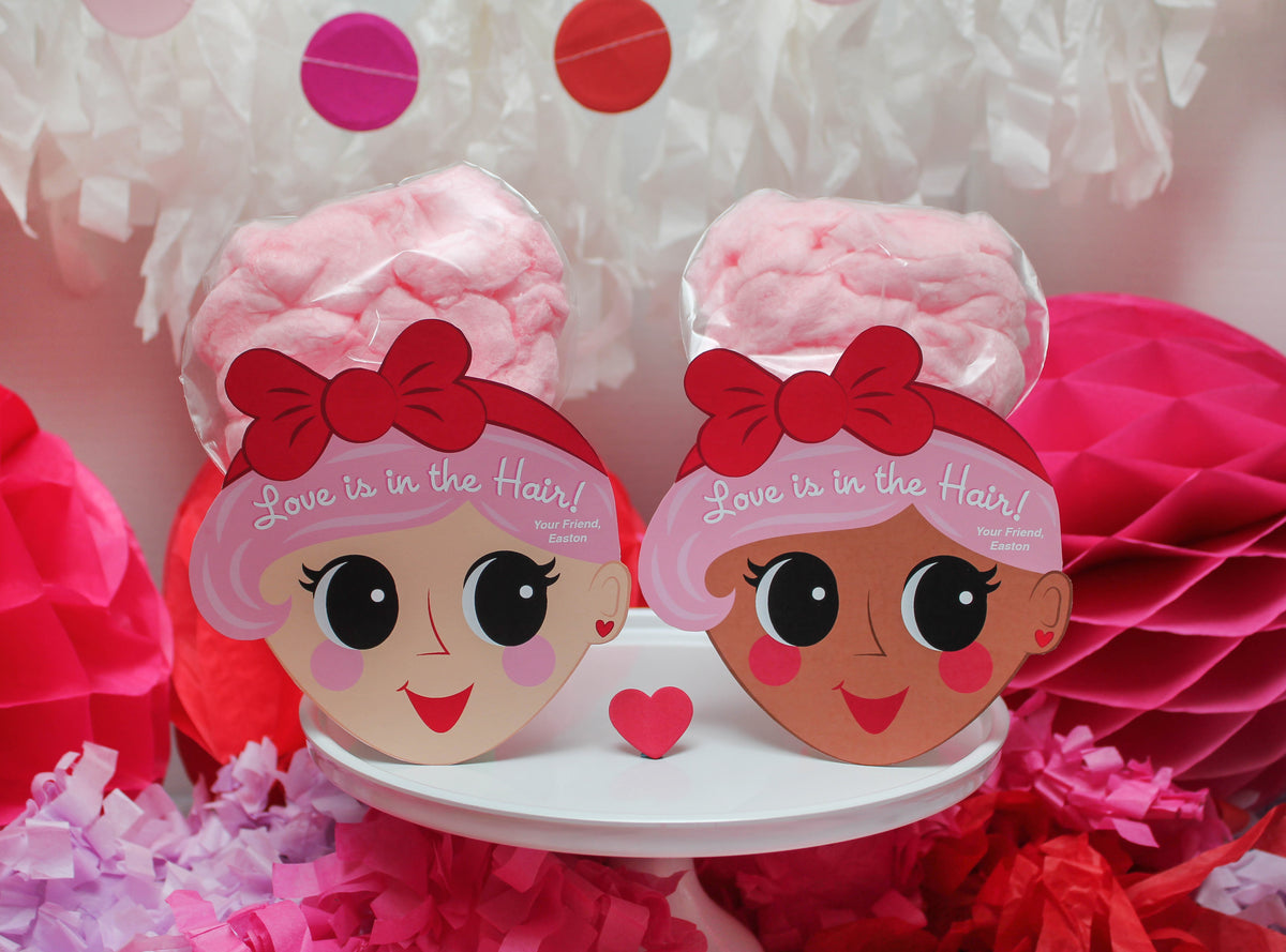 “Love is in the Hair” Cotton Candy Kids Valentine