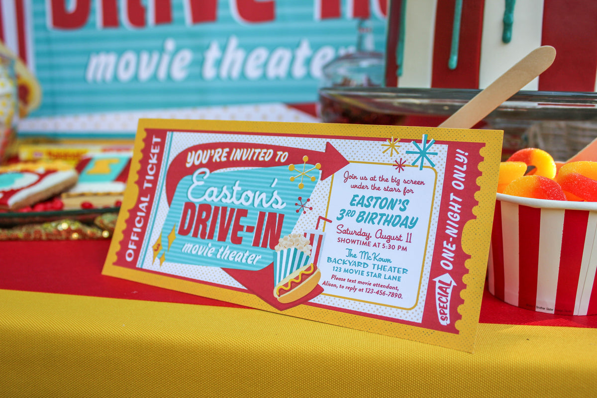 Retro Drive-In Movie Birthday Party Invitation