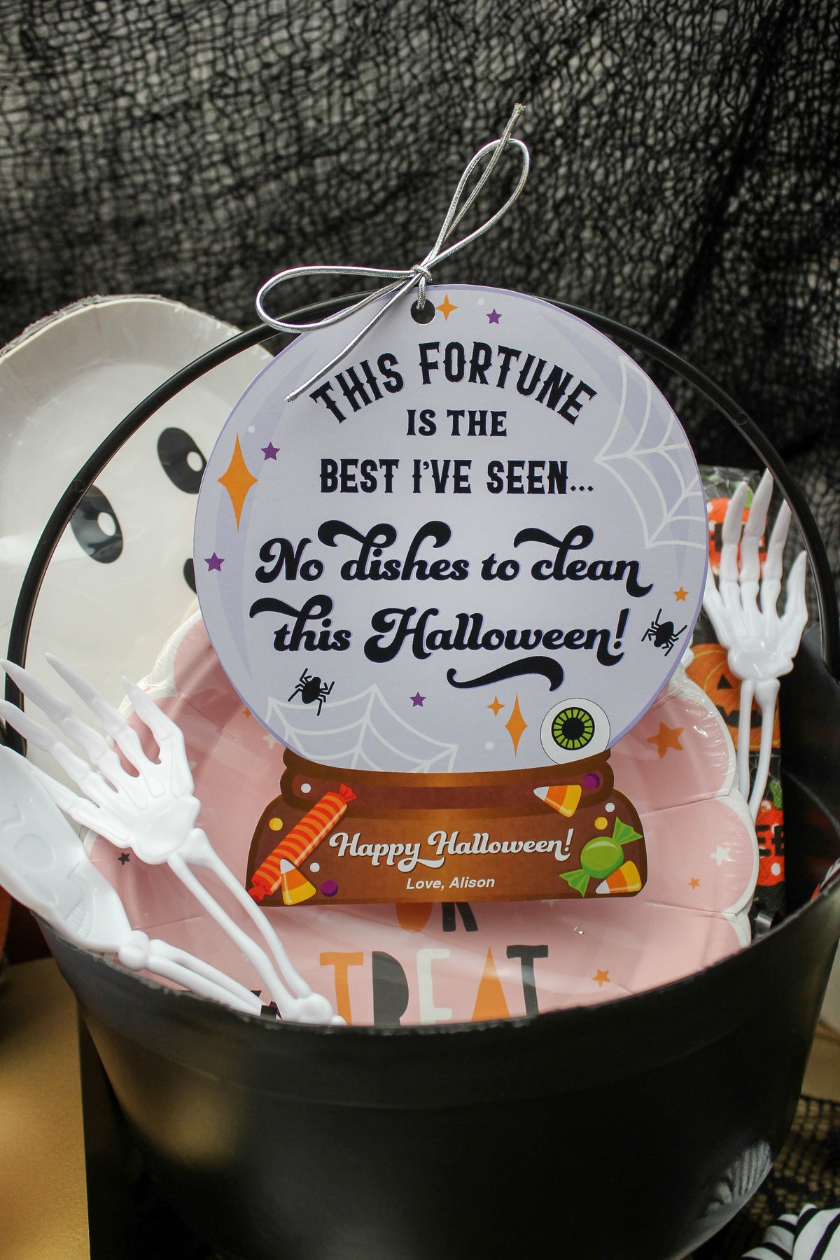 "No Dishes to Clean this Halloween" Paper Plate Halloween Gift