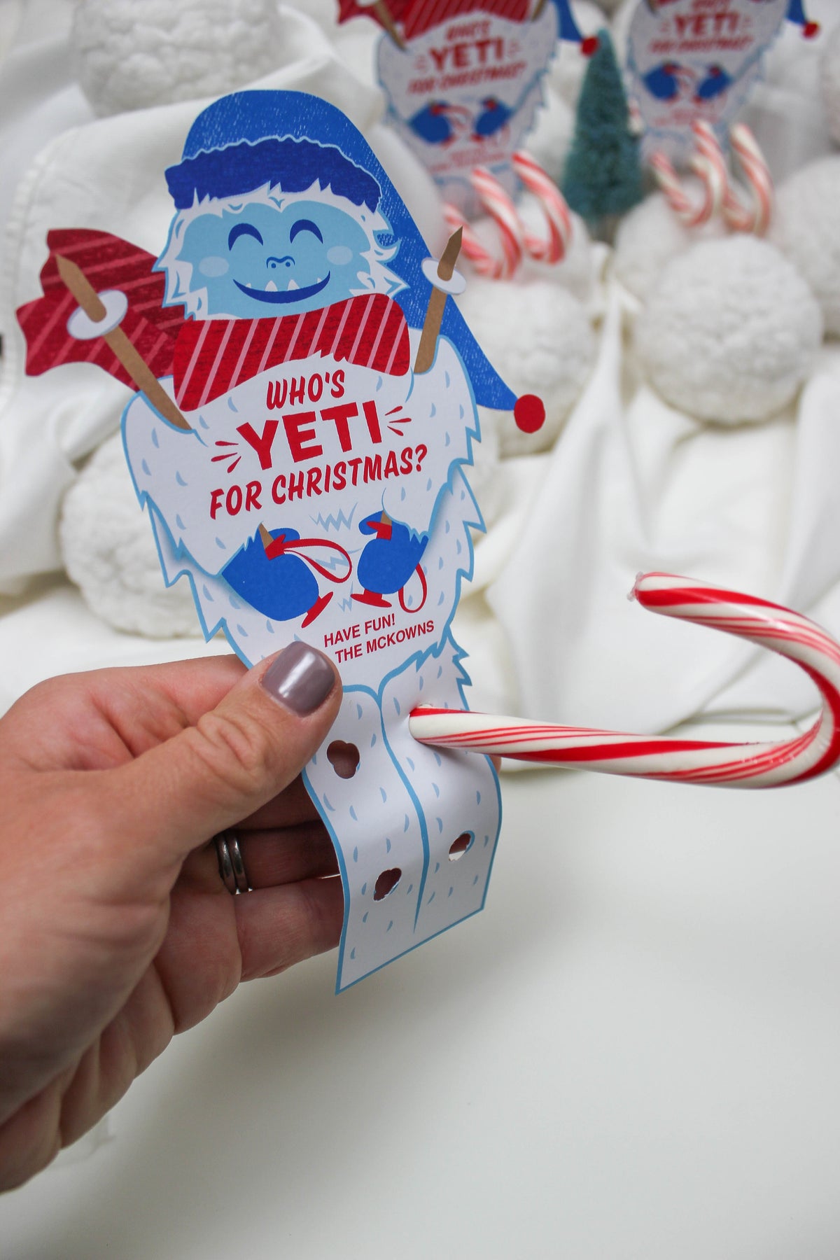 Skiing Yeti Candy Cane Christmas Treat