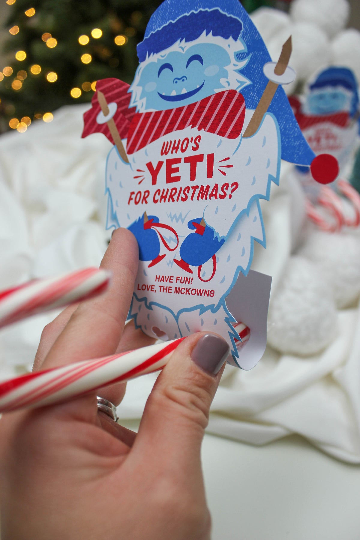 Skiing Yeti Candy Cane Christmas Treat