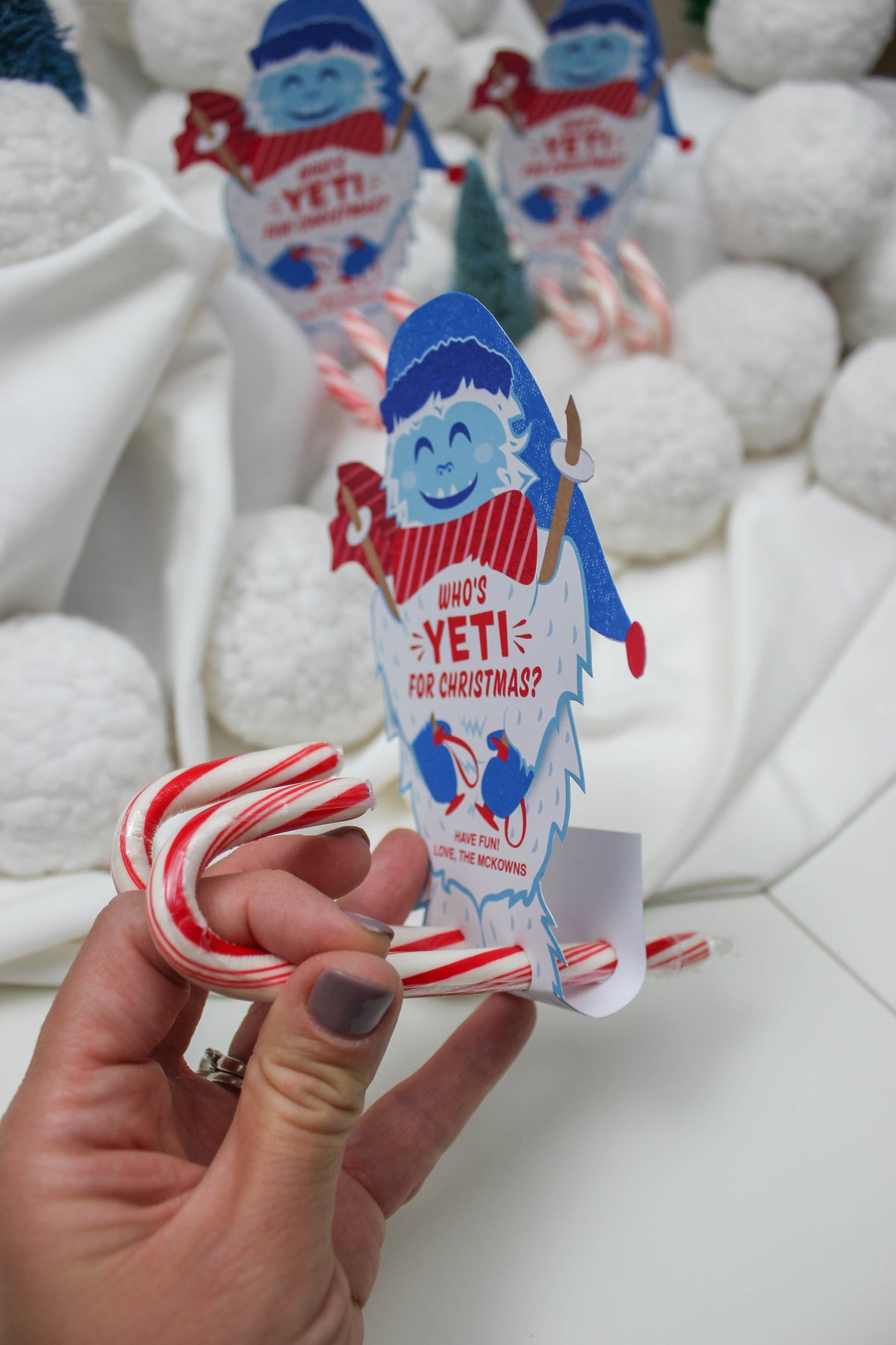 Skiing Yeti Candy Cane Christmas Treat