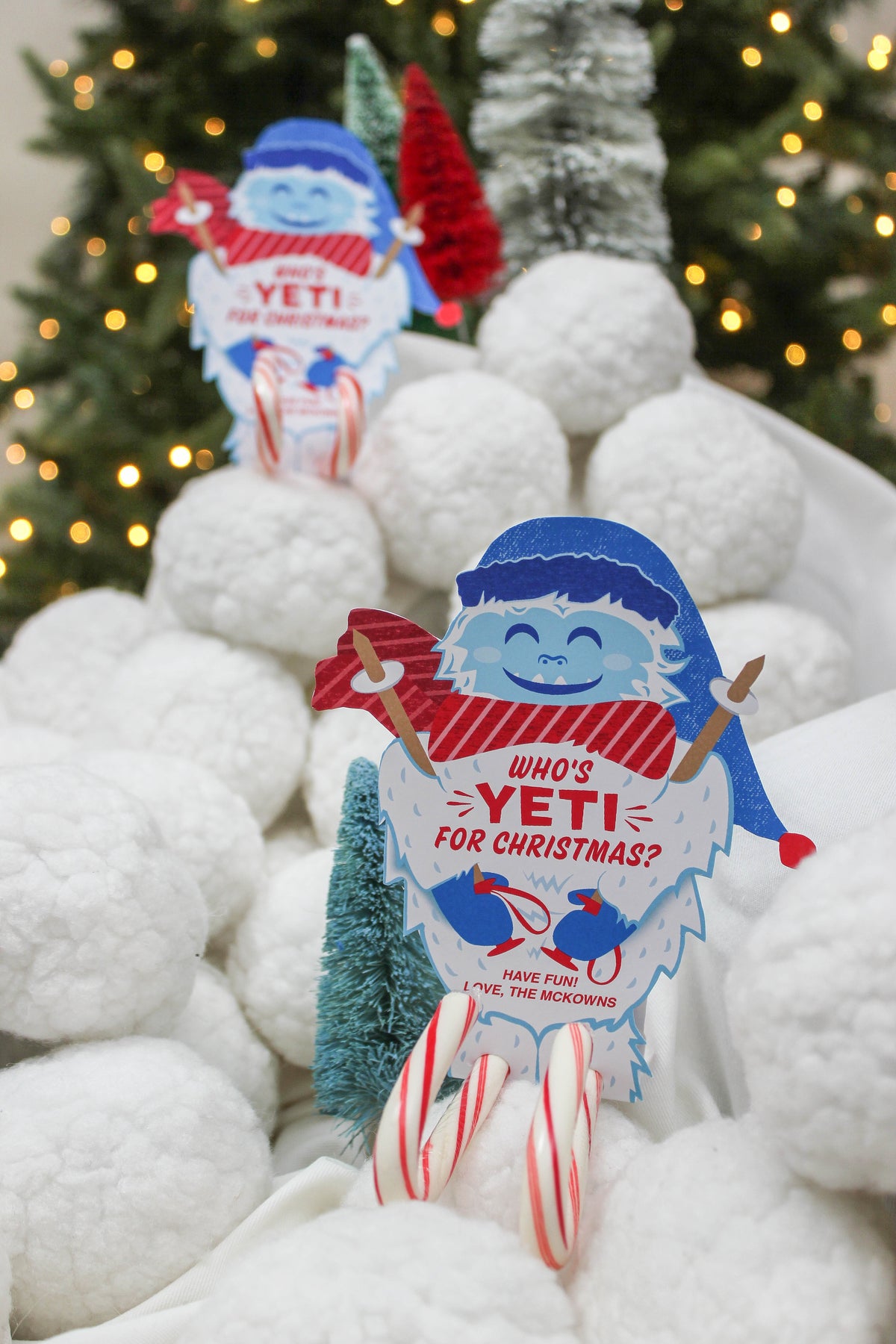 Skiing Yeti Candy Cane Christmas Treat