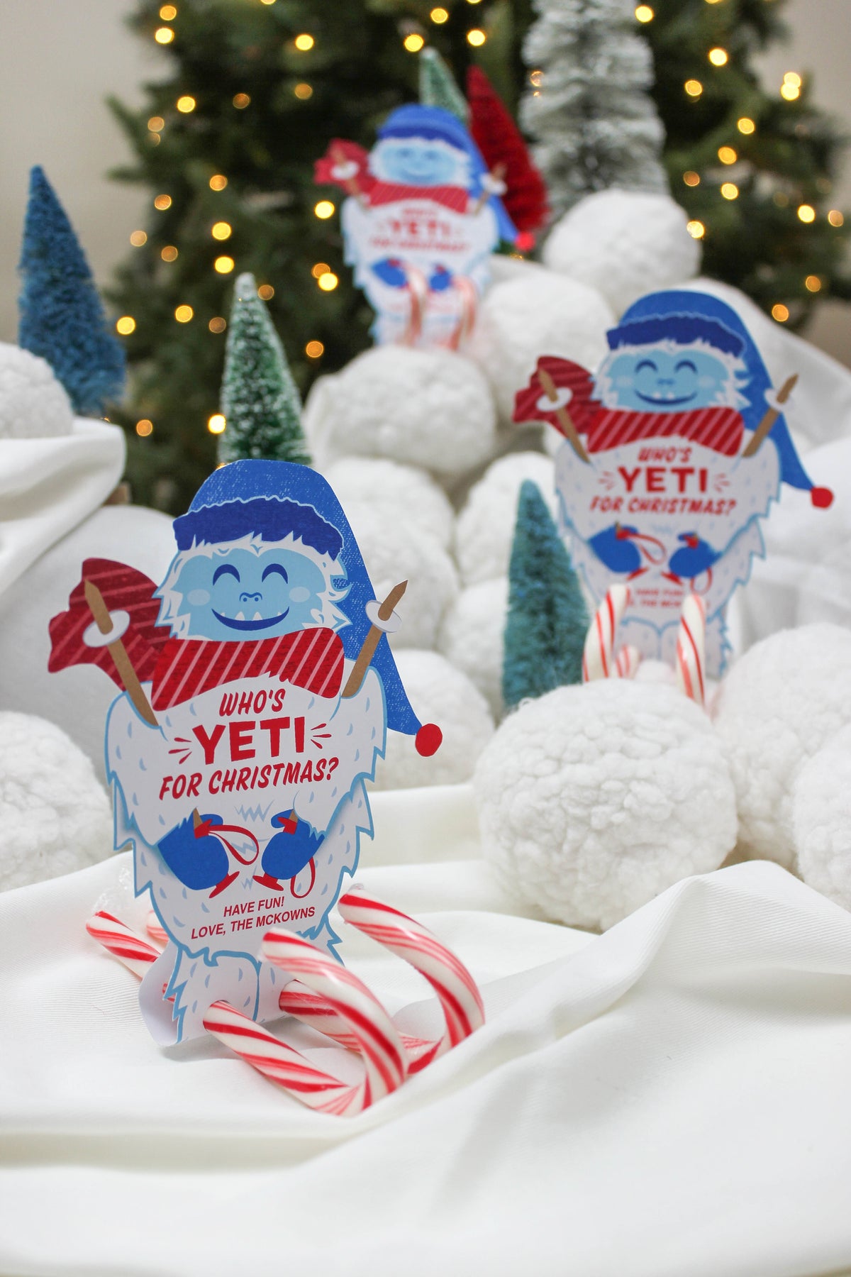 Skiing Yeti Candy Cane Christmas Treat