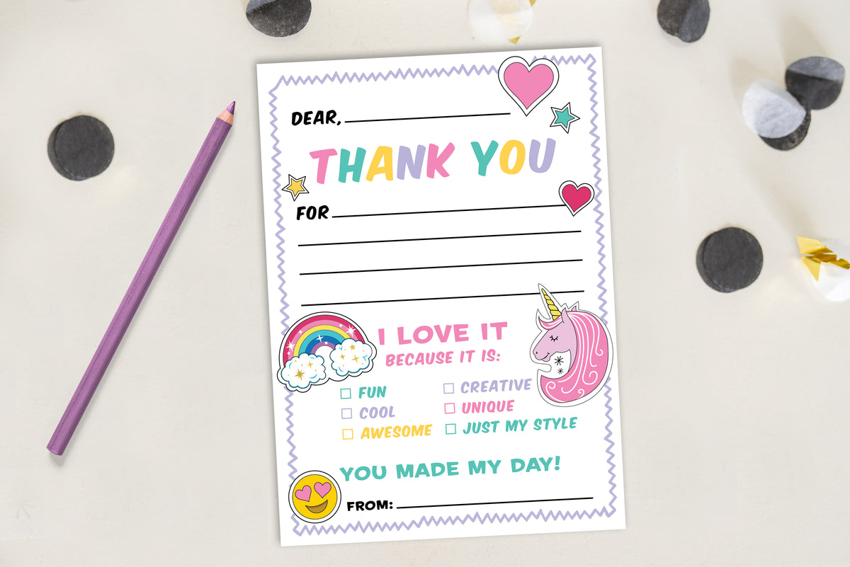 Rainbow and Unicorn Thank You Note