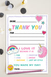 Rainbow and Unicorn Thank You Note